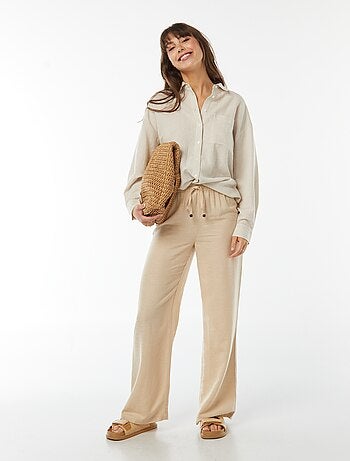 Pantalón wide leg de mezcla de lino