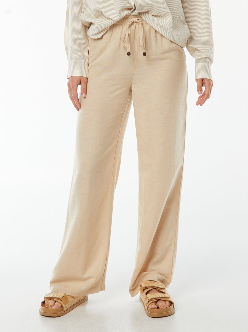 Pantalón wide leg de mezcla de lino Beige - Kiabi