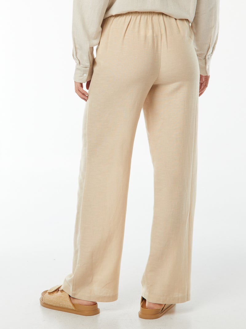 Pantalón wide leg de mezcla de lino Beige - Kiabi