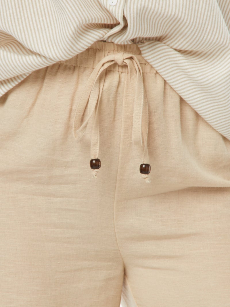 Pantalón wide leg de mezcla de lino Beige - Kiabi
