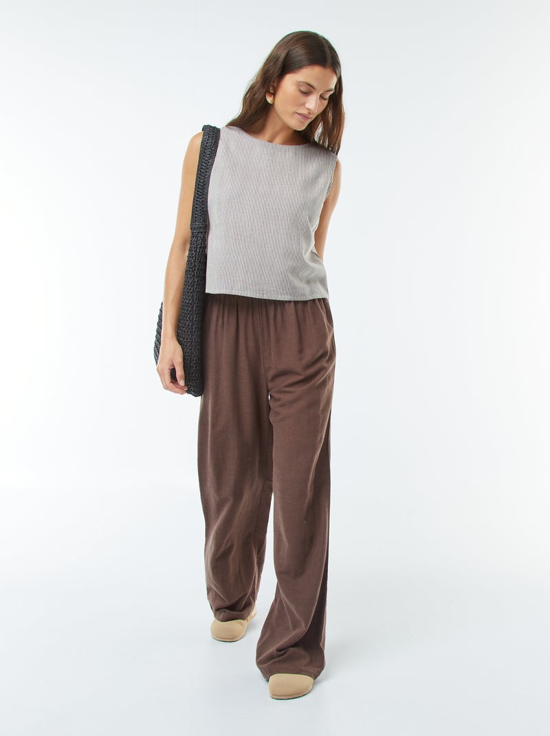 Pantalón wide leg de mezcla de lino Marron - Kiabi