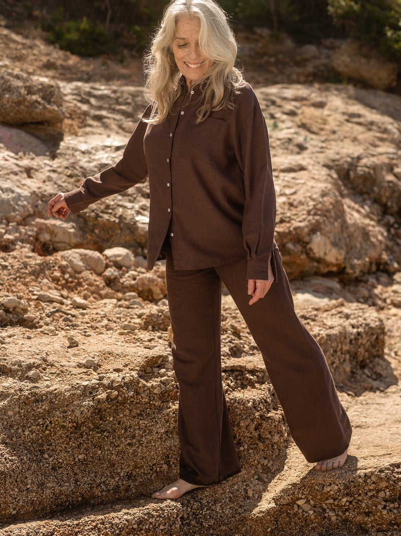 Pantalón wide leg de mezcla de lino Marron - Kiabi