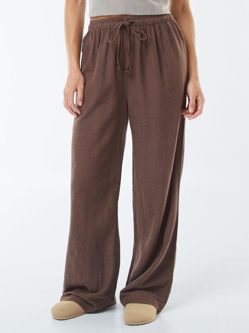 Pantalón wide leg de mezcla de lino Marron - Kiabi