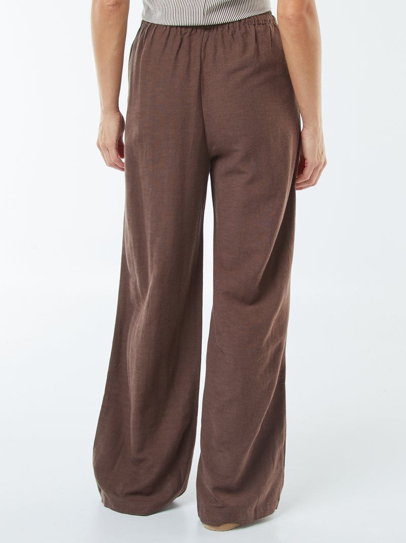 Pantalón wide leg de mezcla de lino Marron - Kiabi