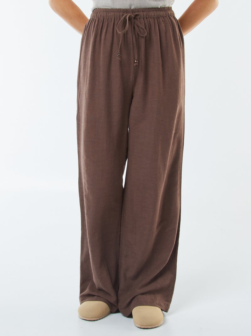 Pantalón wide leg de mezcla de lino Marron - Kiabi