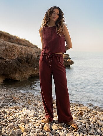 Pantalón wide leg de mezcla de lino