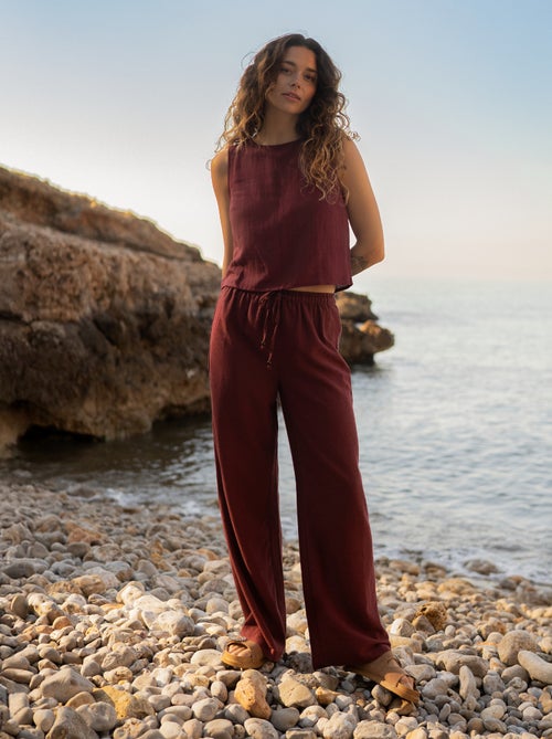 Pantalón wide leg de mezcla de lino - Kiabi