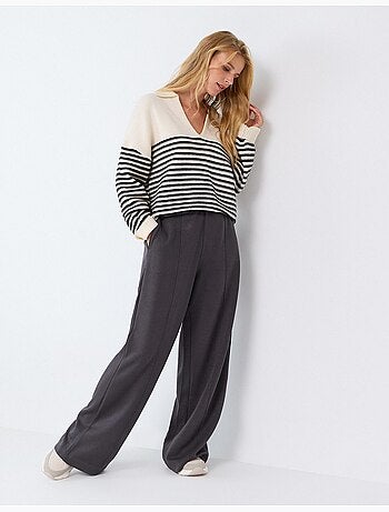 Pantalón wide leg de punto interlock, mo fashion