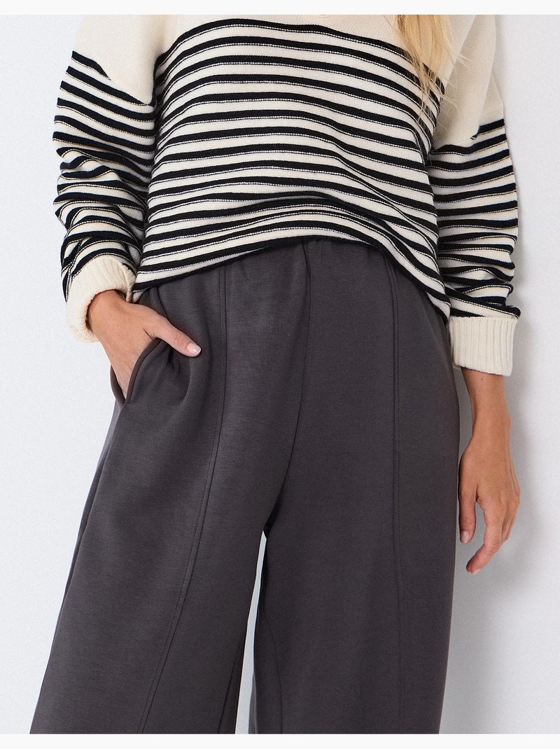 Pantalón wide leg de punto interlock, mo fashion Gris - Kiabi
