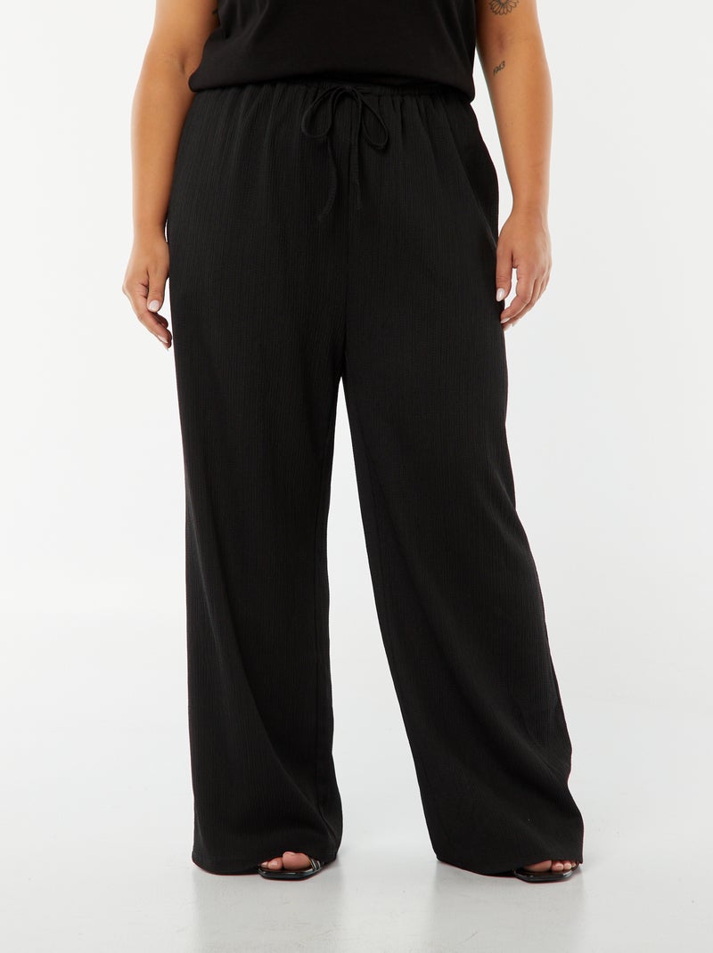 Pantalón wide leg de punto plisado negro - Kiabi