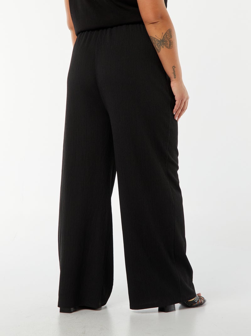 Pantalón wide leg de punto plisado negro - Kiabi