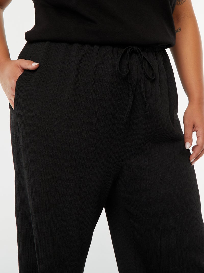 Pantalón wide leg de punto plisado negro - Kiabi