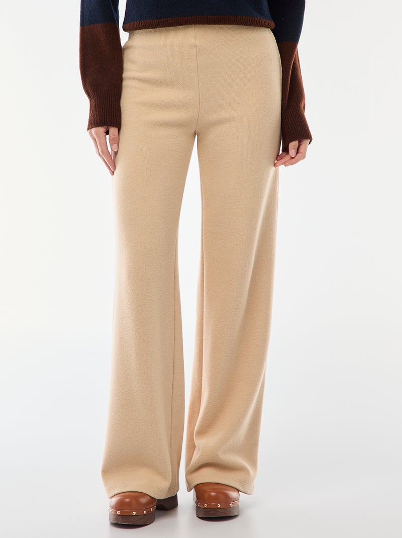 Pantalón wide leg de punto suave Beige - Kiabi