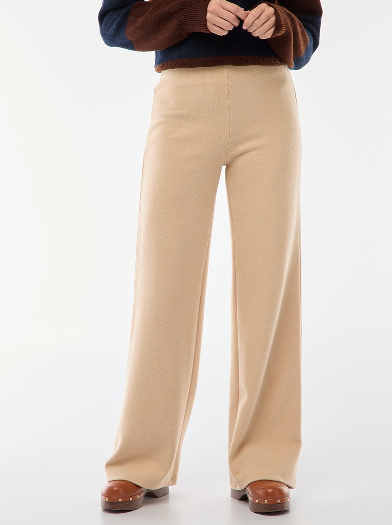 Pantalón wide leg de punto suave Beige - Kiabi