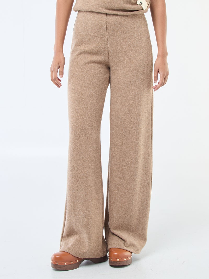 Pantalón wide leg de punto suave Beige - Kiabi