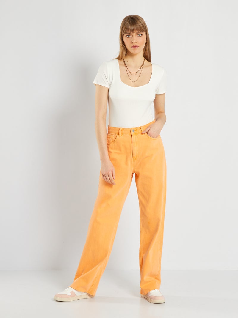 Pantalón wide leg de talle alto naranja albaricoque - Kiabi