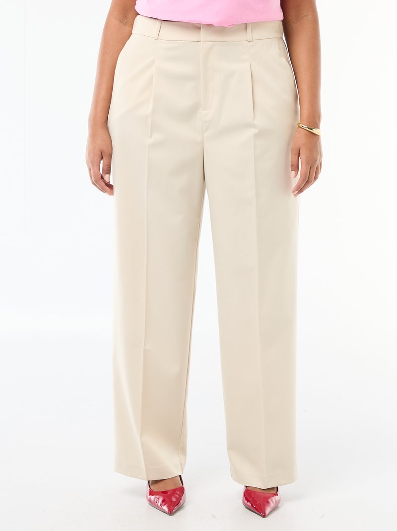 Pantalón wide leg de tiro alto Beige - Kiabi