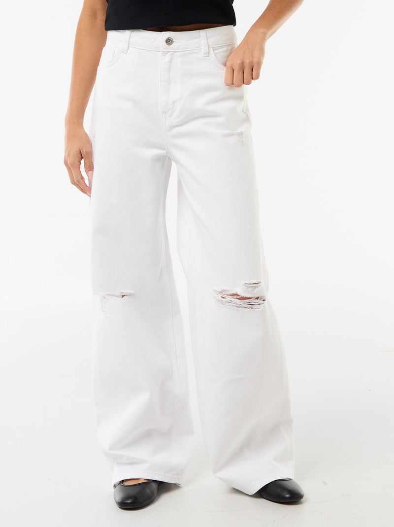 Pantalón wide leg destroy tiro bajo Blanco - Kiabi