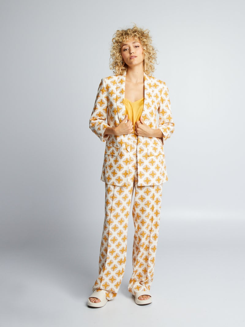Pantalón wide leg vaporoso Blanco amarillo - Kiabi