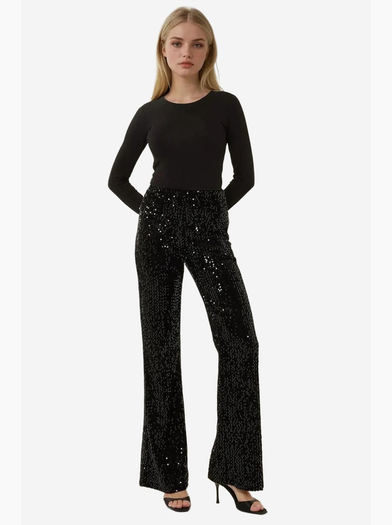 Pantalones acampanados con lentejuelas hiccup Negro - Kiabi