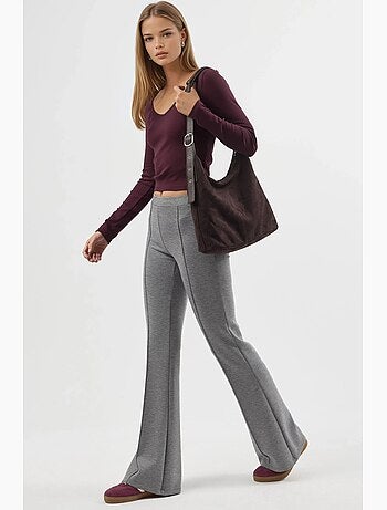 Pantalones acampanados de cintura alta con cinturilla elástica busem