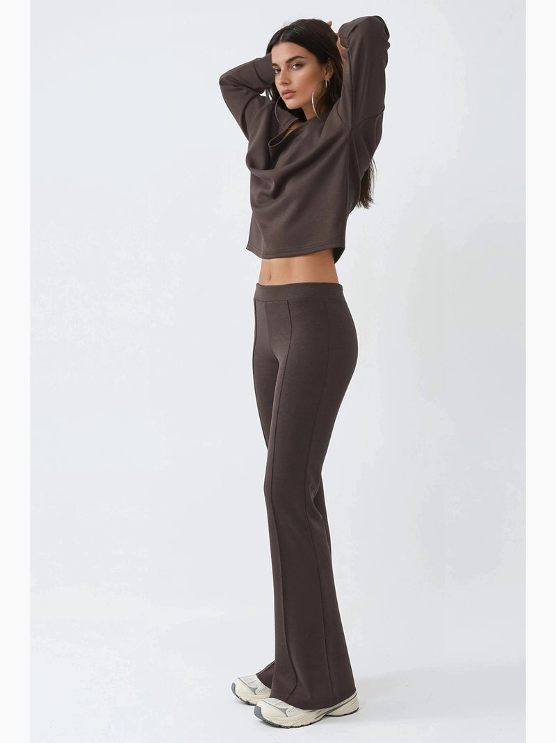 Pantalones acampanados de cintura alta con cinturilla elástica busem Marrón claro - Kiabi