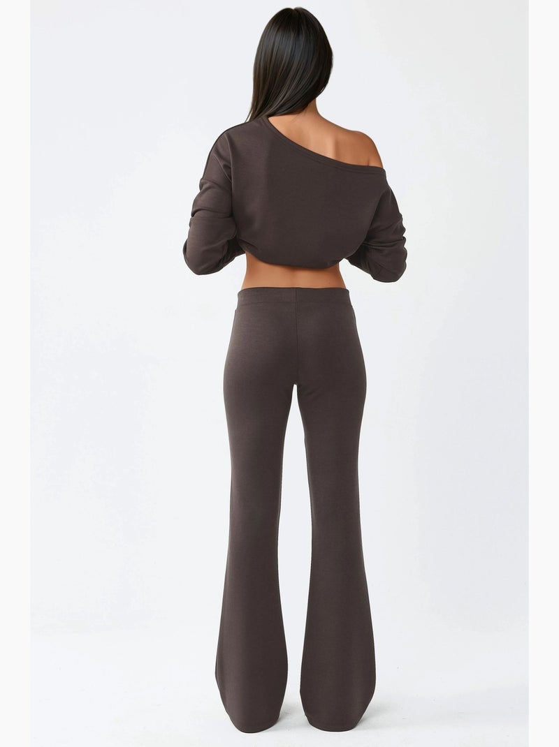 Pantalones acampanados de cintura alta con cinturilla elástica busem Marrón claro - Kiabi