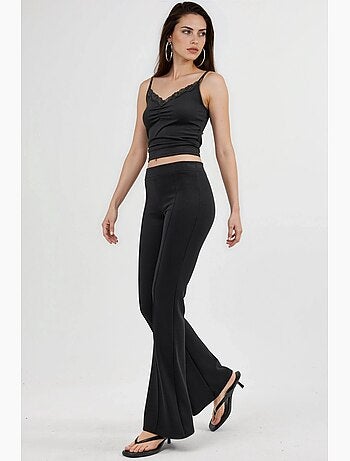 Pantalones acampanados de cintura alta con cinturilla elástica busem