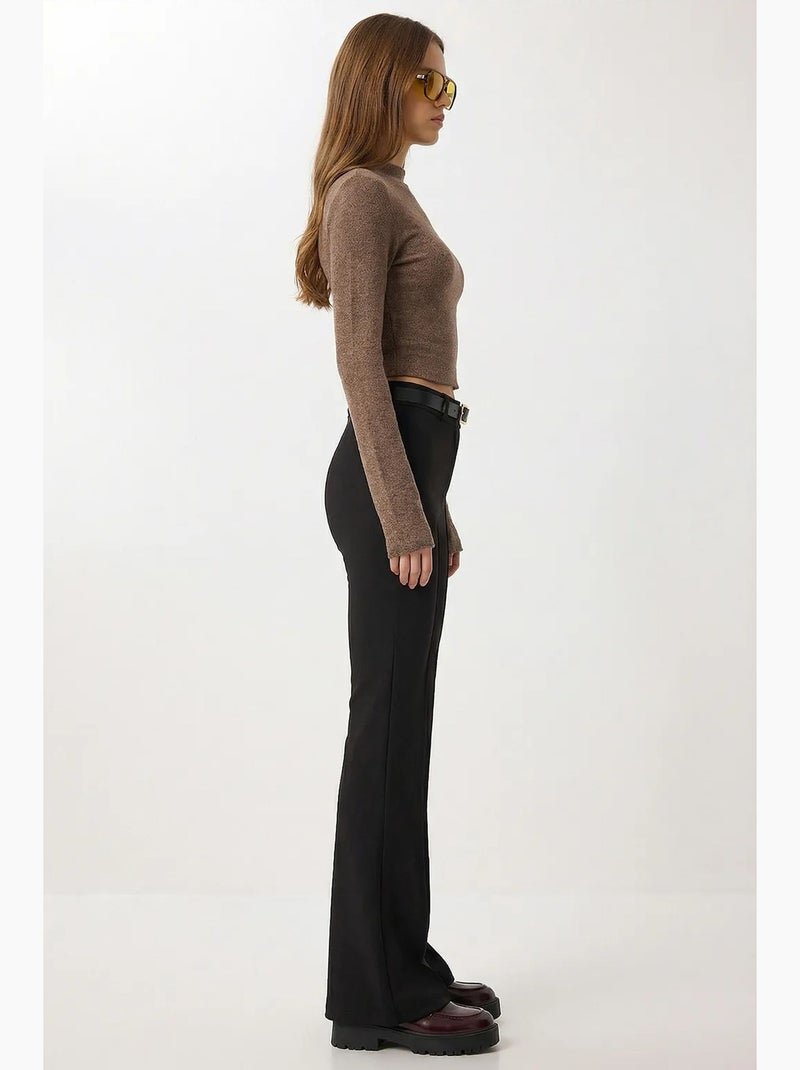 Pantalones acampanados de cintura alta con cinturón istanbul Negro - Kiabi
