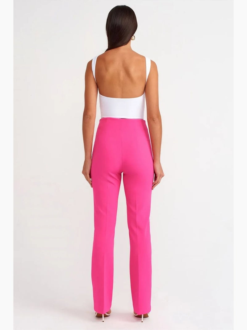 Pantalones acampanados de cintura alta dilvin Rosa fluo/Solinotes - Kiabi