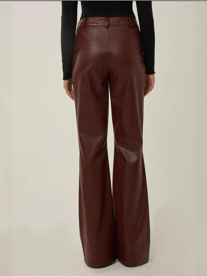 Pantalones acampanados de polipiel de tiro alto hiccup Rojo burdeos - Kiabi