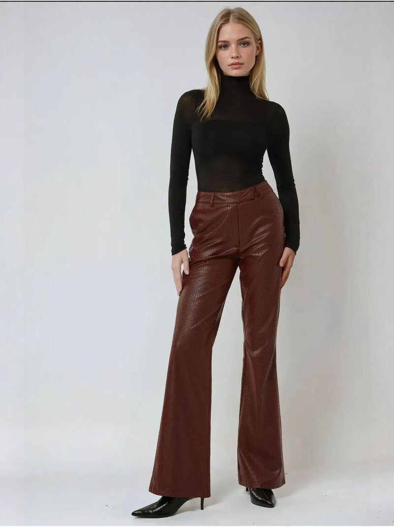 Pantalones acampanados de polipiel de tiro alto hiccup Rojo burdeos - Kiabi