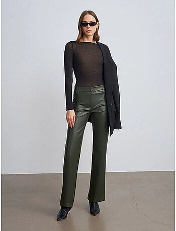 Pantalones acampanados de polipiel para mujer dilvin
