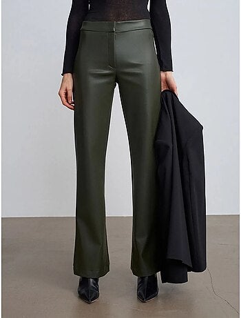 Pantalones acampanados de polipiel para mujer dilvin