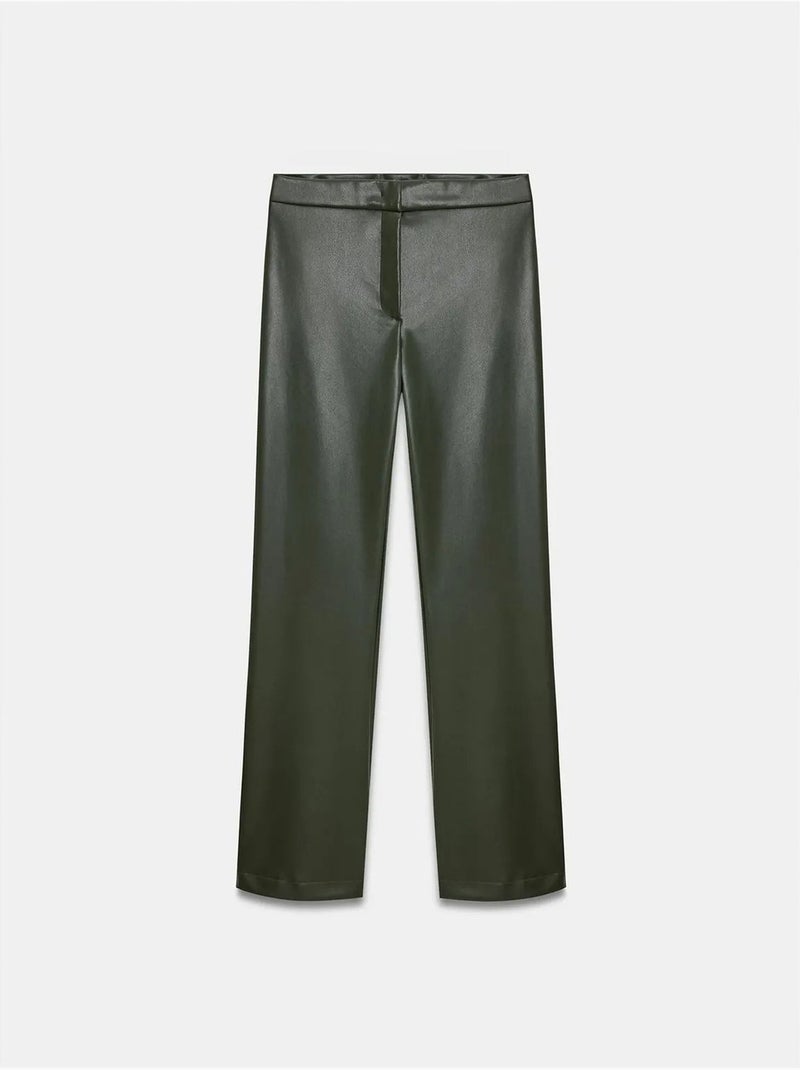 Pantalones acampanados de polipiel para mujer dilvin Verde caqui - Kiabi