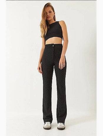 Pantalones acampanados de rayas y cintura alta lucci