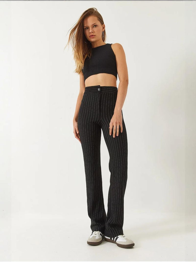 Pantalones acampanados de rayas y cintura alta lucci Negro - Kiabi