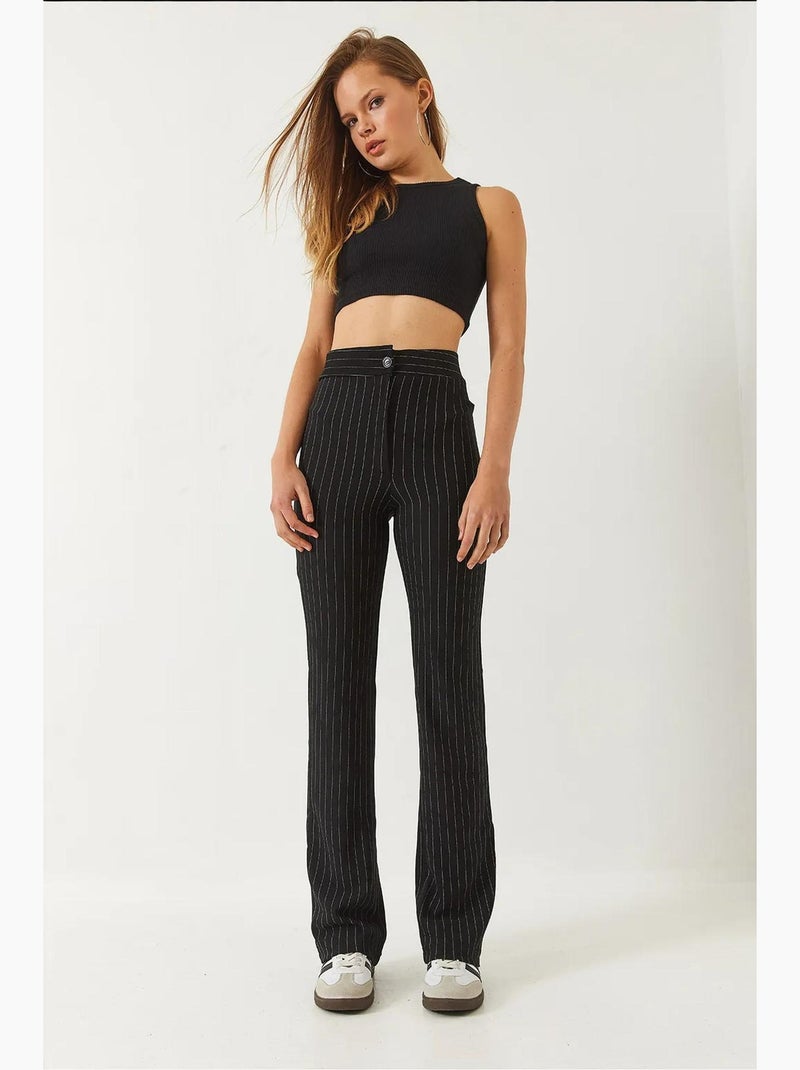 Pantalones acampanados de rayas y cintura alta lucci Negro - Kiabi