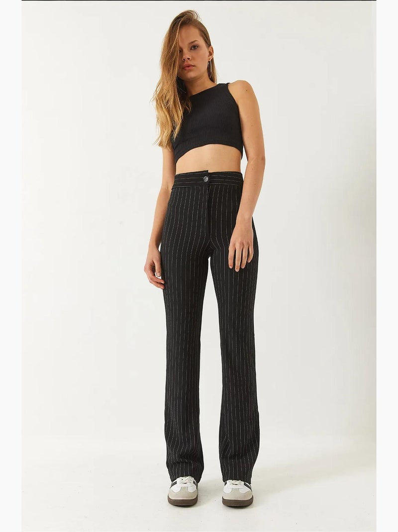 Pantalones acampanados de rayas y cintura alta lucci Negro - Kiabi