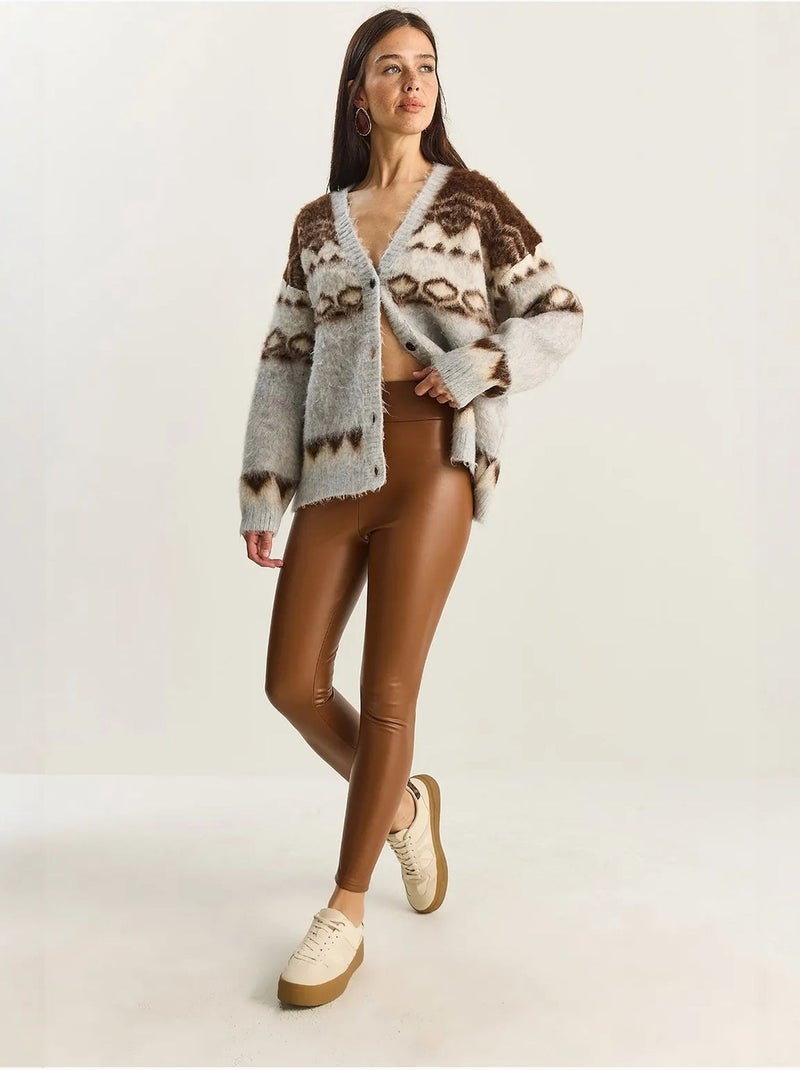 Pantalones ajustados de piel sintética con cintura elástica lucci Camel - Kiabi