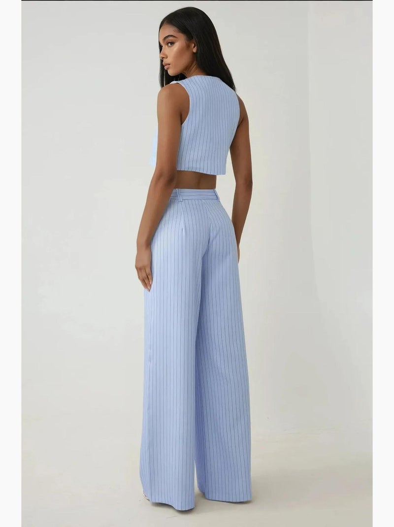 Pantalones anchos a rayas de cintura alta de la colección pika hiccup Azul cielo - Kiabi