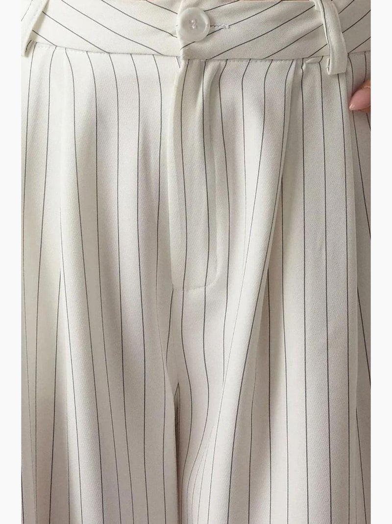 Pantalones anchos a rayas de cintura alta de la colección pika hiccup Blanco - Kiabi