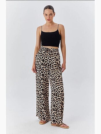 Pantalones anchos con estampado de leopardo y cintura alta mixray
