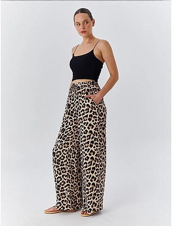 Pantalones anchos con estampado de leopardo y cintura alta mixray