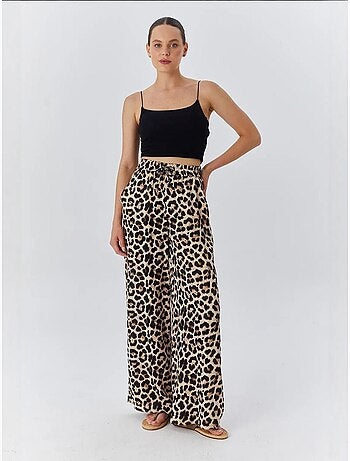 Pantalones anchos con estampado de leopardo y cintura alta mixray