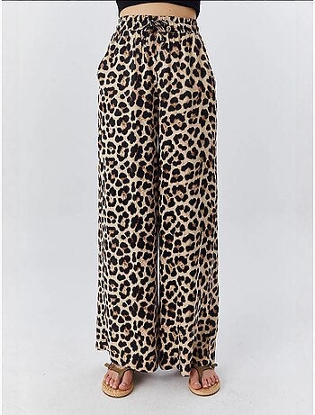 Pantalones anchos con estampado de leopardo y cintura alta mixray