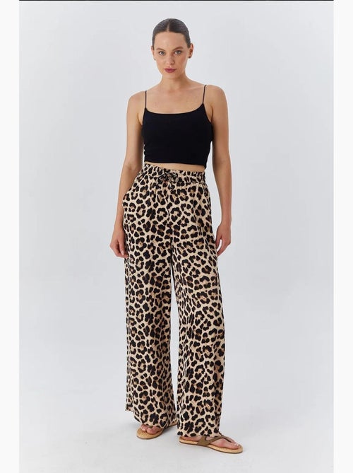 Pantalones anchos con estampado de leopardo y cintura alta mixray - Kiabi