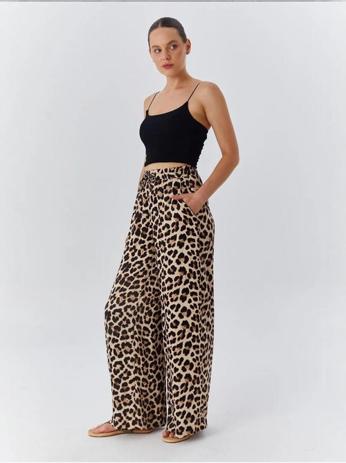 Pantalones anchos con estampado de leopardo y cintura alta mixray - Kiabi