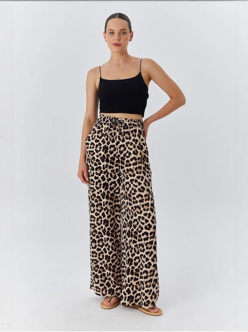 Pantalones anchos con estampado de leopardo y cintura alta mixray Beige arcilla - Kiabi
