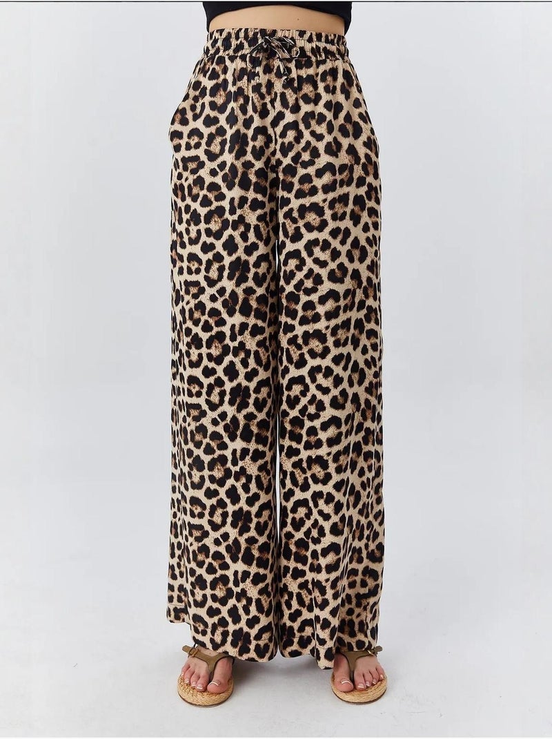 Pantalones anchos con estampado de leopardo y cintura alta mixray Beige arcilla - Kiabi